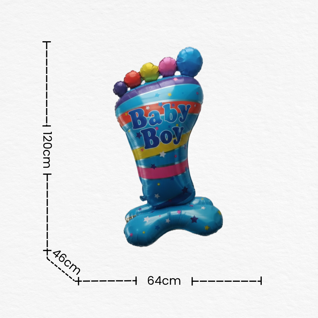 Blue Boy Footprint Standing Foil Balloon/Baby Shower & Newborn Homecoming Welcome Decor