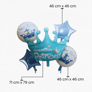 Blue Crown 5pc Foil Balloon Set/Royal Theme Birthday Party Decorations for Girls/ Balloon Kit for 1st/5th/10th Birthday