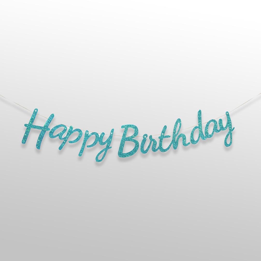 Blue Cursive Glitter Happy Birthday Banner for Birthday Decoration
