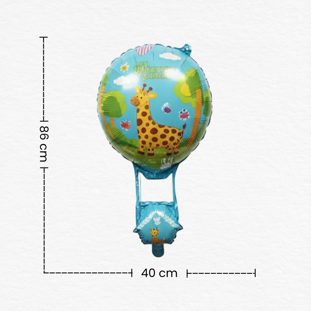 Cartoon Safari Printed Hot Air Foil Balloon/Animal Theme Decor for Boys & Girls (1st, 3rd, 5th Birthday)