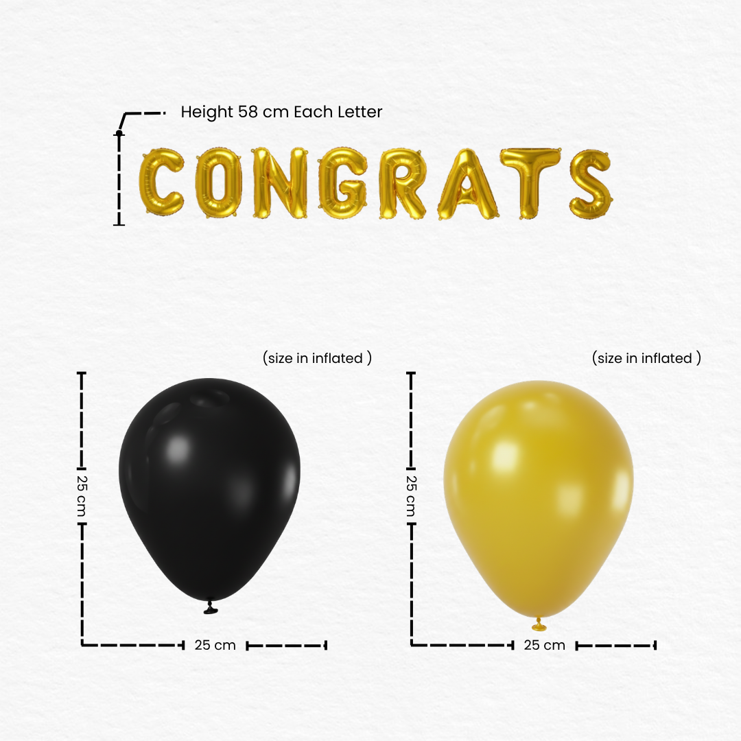 Congrats Foil Balloon Set / Congrats Foil Balloon Combo with Golden & Black Balloons / Party Decoration Combo Kit