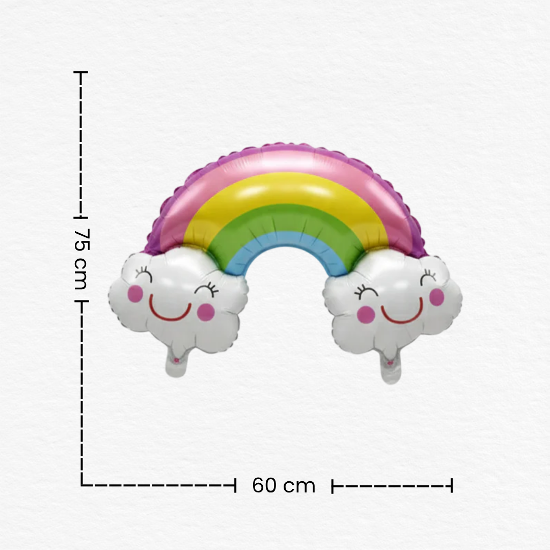 Cute Rainbow Foil Balloon for Birthday – Pastel Rainbow Kids Balloon with Smiling Clouds