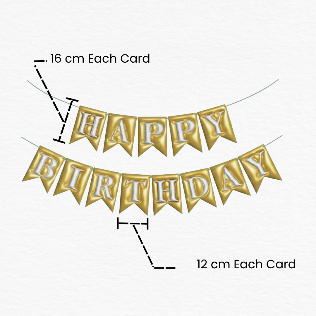 Embossed 3D Golden & Silver Happy Birthday Bunting Banner / Shiny Happy Birthday Banner / Birthday Decoration Items / Birthday Party Supplies