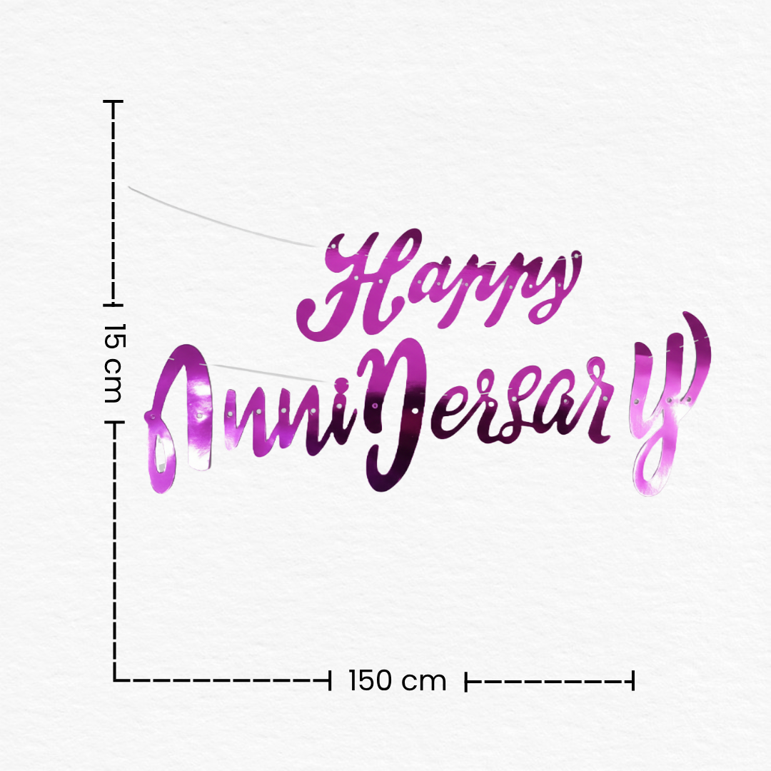 Fuchsia Cursive Paper Happy Anniversary Cutout Banner / Pink Happy Anniversary Bunting Banner / Cursive Anniversary Decoration Banner for Anniversary Party Decoration