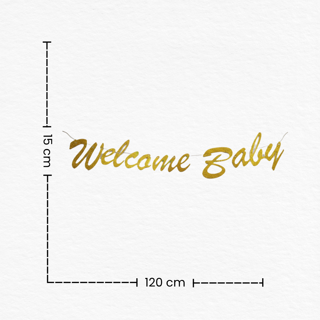 Gold Cursive Glitter Welcome Baby Cutout Banner / Welcome Baby Cursive Glitter Banner / Golden Welcome Baby Bunting Banner for Baby Arrival Decoration