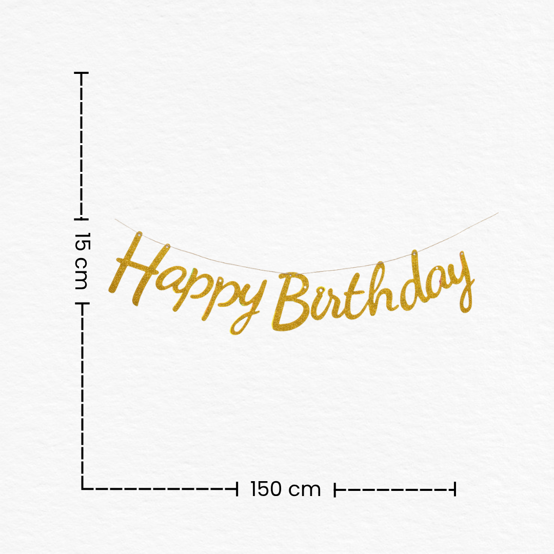 Golden Cursive Glitter Happy Birthday Cutout Banner / Happy Birthday Cursive Banner / Gold Glitter Birthday Bunting Banner