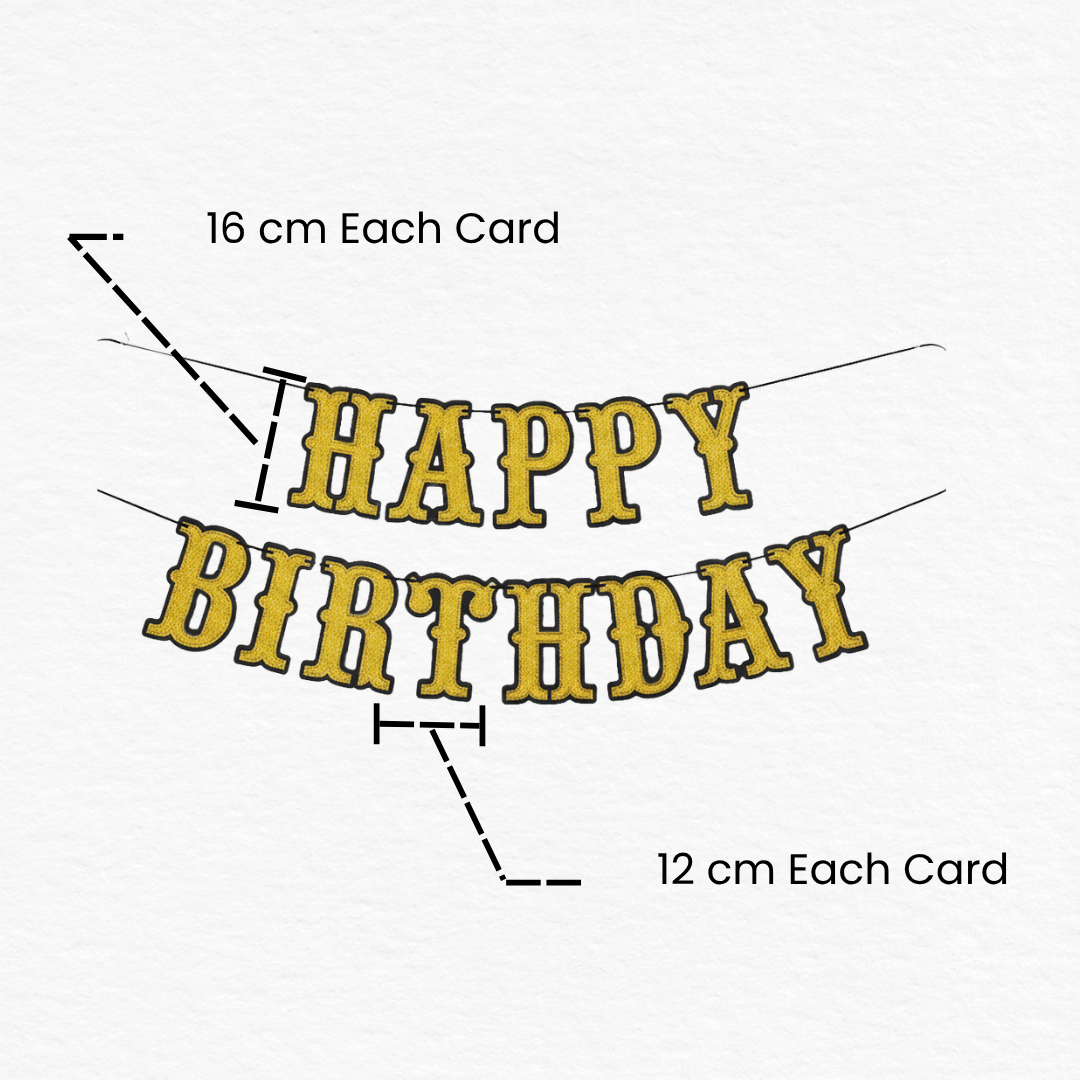 Golden Glitter with Black Outline Happy Birthday Banner