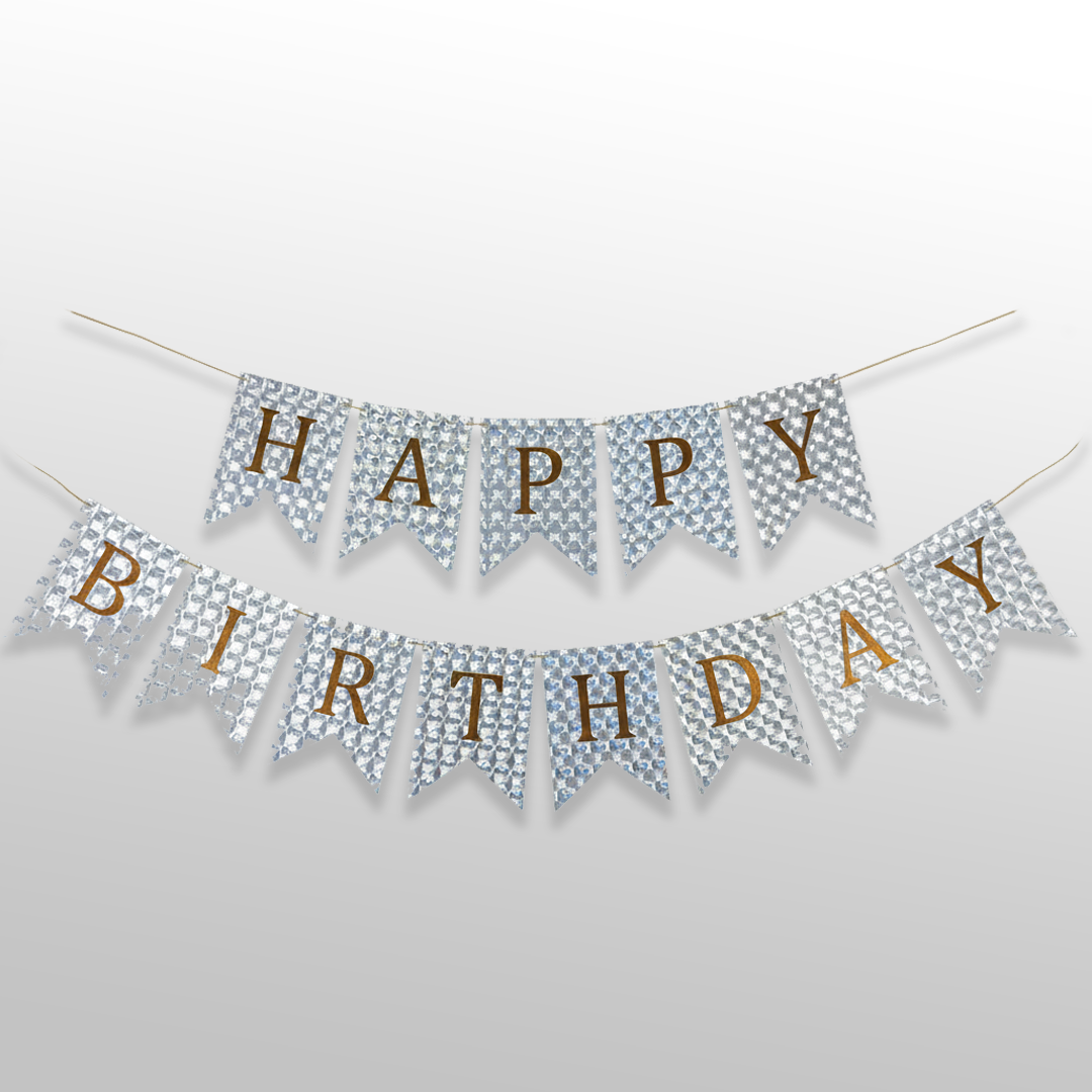 3D bubbles silver and golden happy birthday bunting banner for birthday decoration