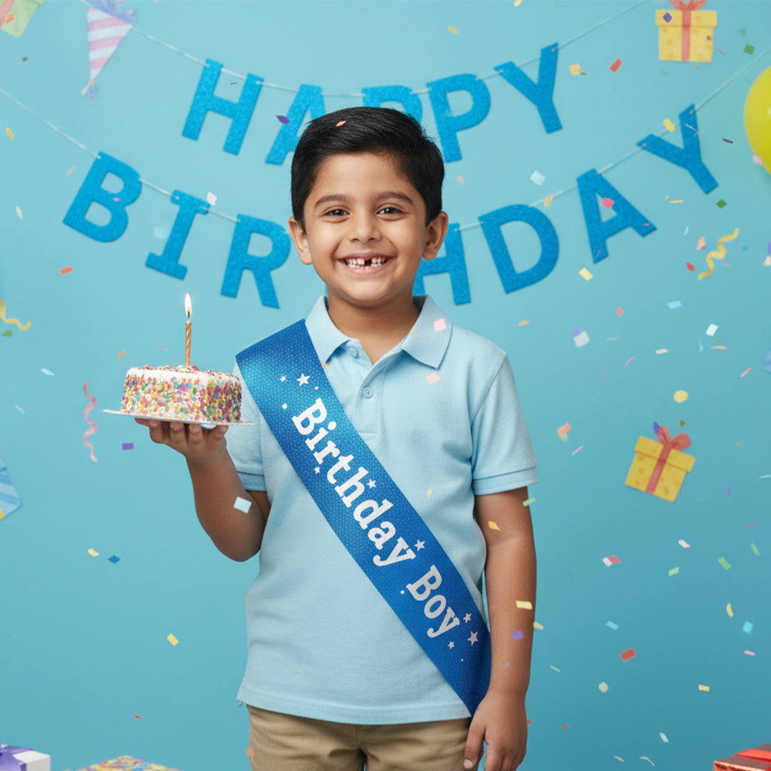 Blue Birthday Boy Sash for Birthday Star, Premium Party Sash for Kids Birthday
