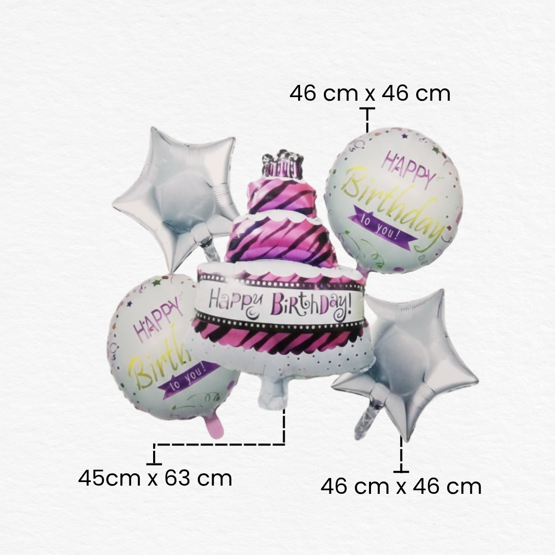 Happy Birthday Cake Shape Foil Balloons 5 Pcs Set for Kids Birthday & Chiller Party Theme Decoration