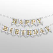 Embossed 3D silver and golden happy birthday bunting banner for birthday decoration