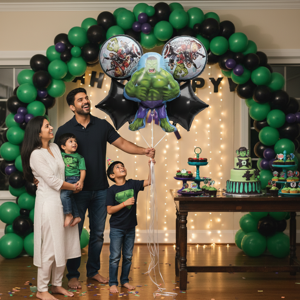 Superhero Smash Birthday Decoration with Hulk Balloons