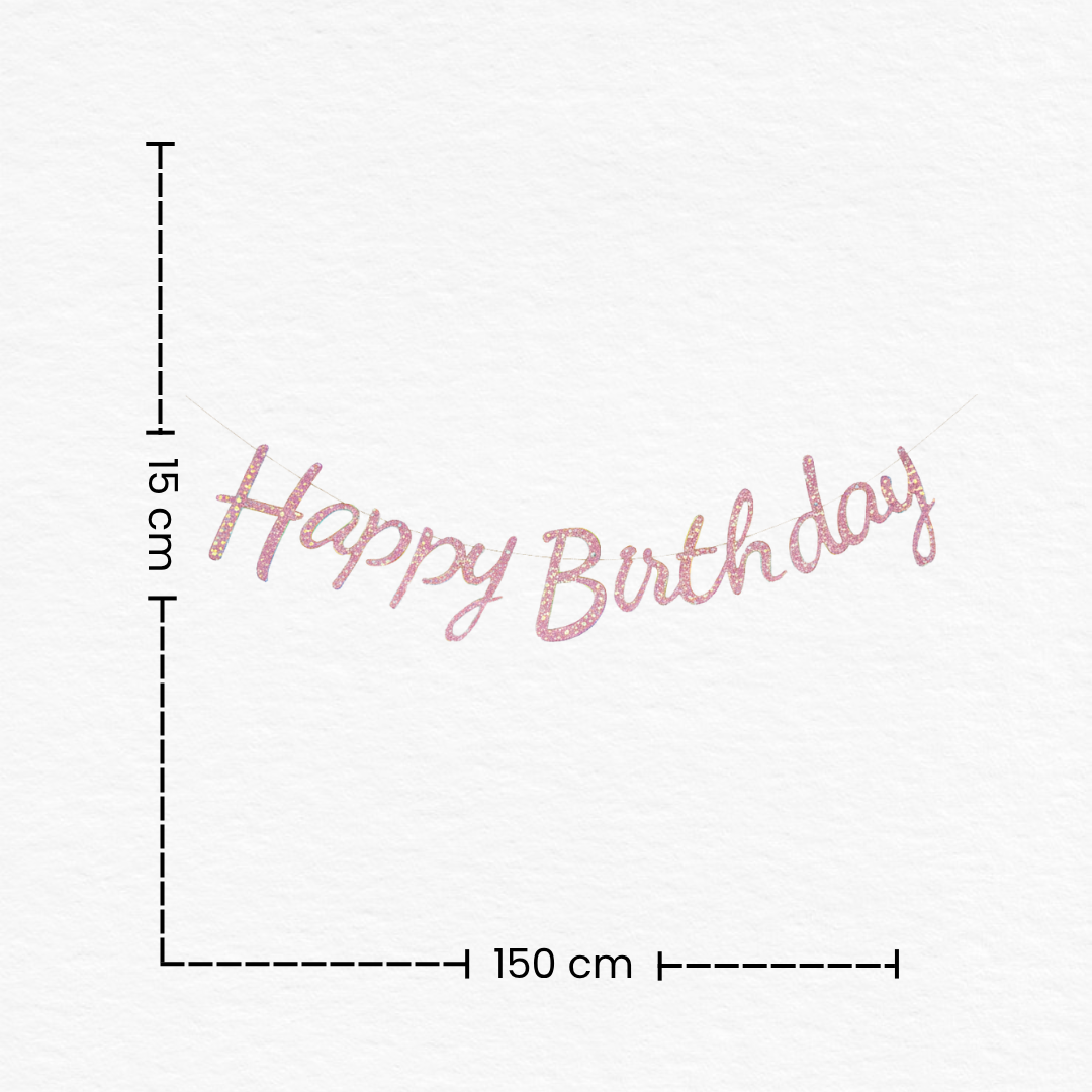 Pink Cursive Happy Birthday Glitter Banner/Elegant Decor for Girls & Women (1st, 18th, 25th Birthday)