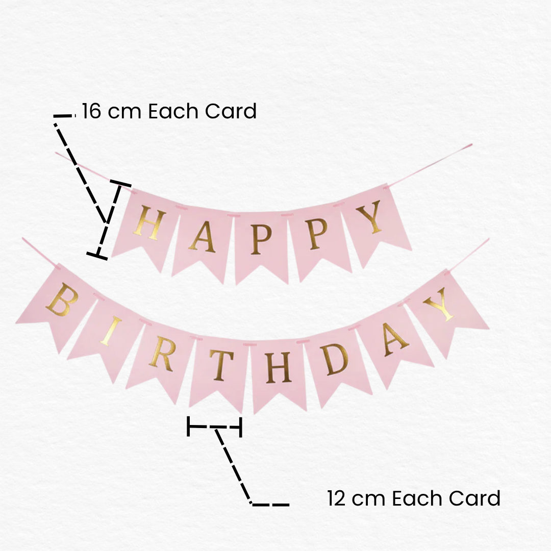 Pink Happy Birthday Bunting Banner with Shiny Gold Letters/Elegant Birthday Party Decorations for Girls & Women/ Bunting Banners for Girl Birthday Party Supplies.
