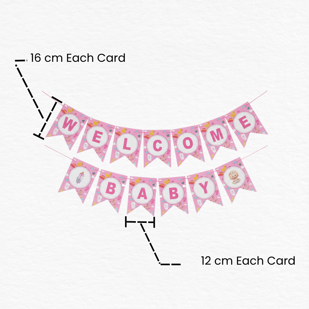 Pink Welcome Baby Girl Banner / Welcome Baby Girl Card Bunting Flag Banner / Baby Arrival Decoration Banner for Girls / Welcome Baby Decoration & Backdrop