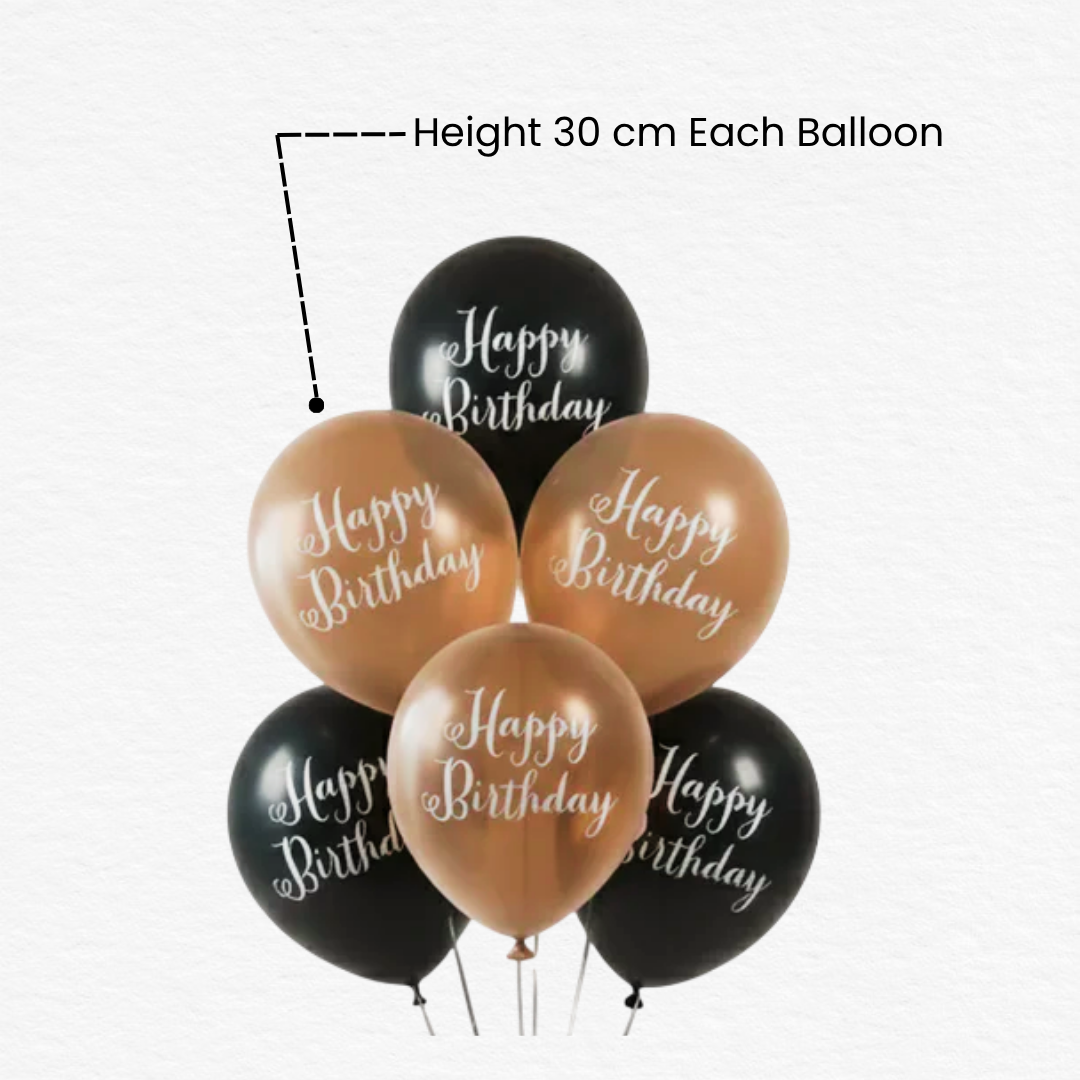 Champagne & Black Happy Birthday Round Foil Balloon/Elegant Metallic Decor for Adults