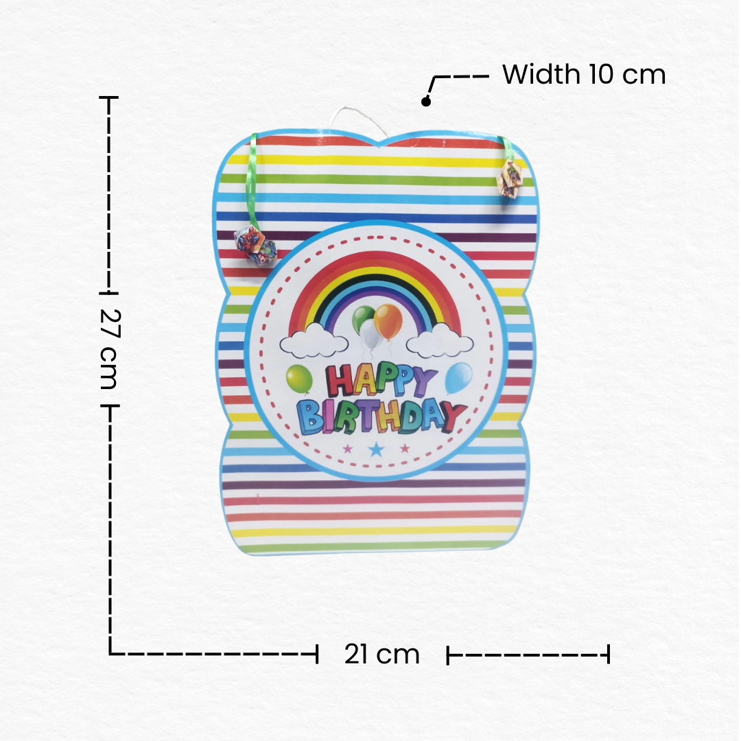 Rainbow Happy Birthday Gift Bag with Handles/Colorful Striped Birthday Party Favor Bag for kids