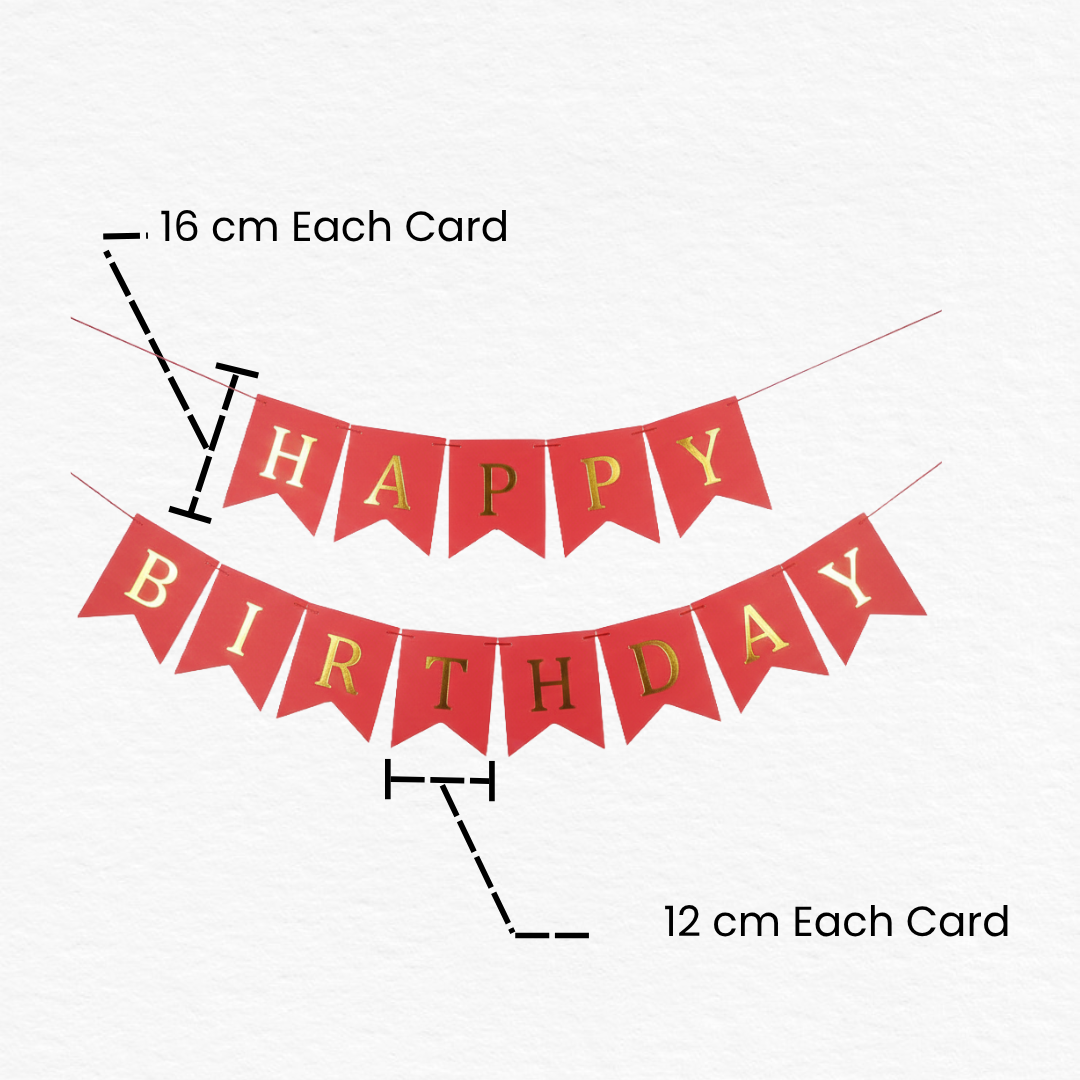 Red & Golden Happy Birthday Shiny Text Bunting Flag Banner / Shiny Birthday Bunting Banner
