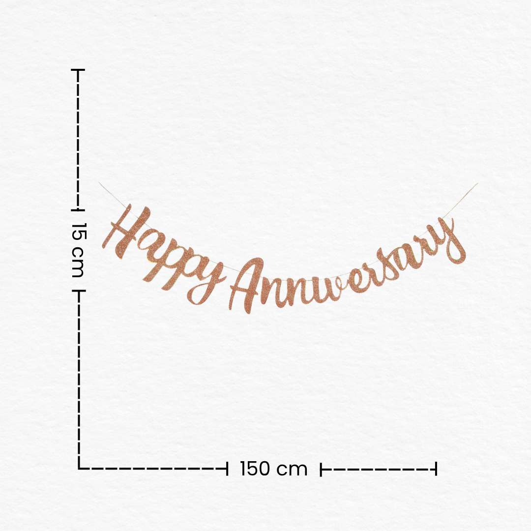 Rose Gold Cursive Glitter Happy Anniversary Cutout Banner / Rose Gold Happy Anniversary Bunting Banner / Glitter Anniversary Decoration Banner for Anniversary Party Supplies