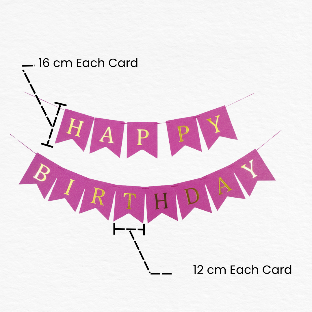 Shiny Dark Pink & Golden Happy Birthday Bunting Banner / Pink & Golden Birthday Banner / Wall Hanging Birthday Decoration
