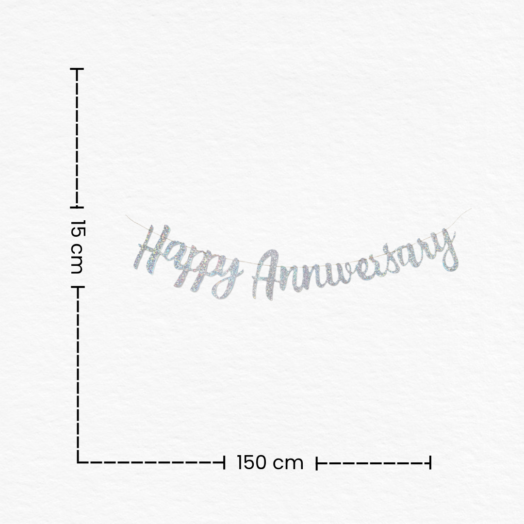 Silver Cursive Glitter Happy Anniversary Cutout Banner / Silver Happy Anniversary Bunting Banner / Glitter Anniversary Decoration Banner for Anniversary Party Decoration