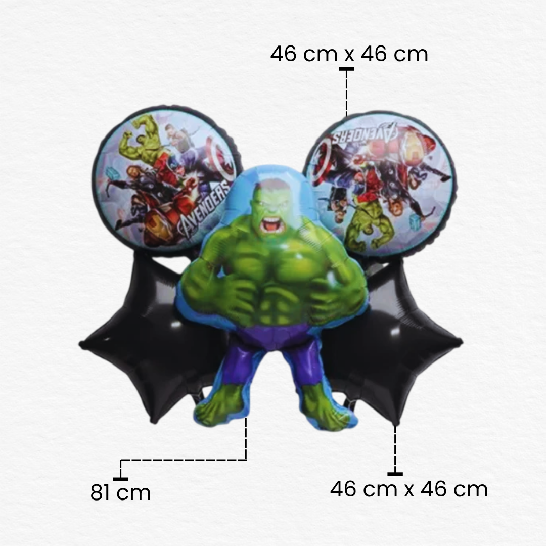 Superhero Hulk Theme 5pc Foil Balloon Set/Avengers Hero Character Balloon Kit for 1st/5th/10th Birthday