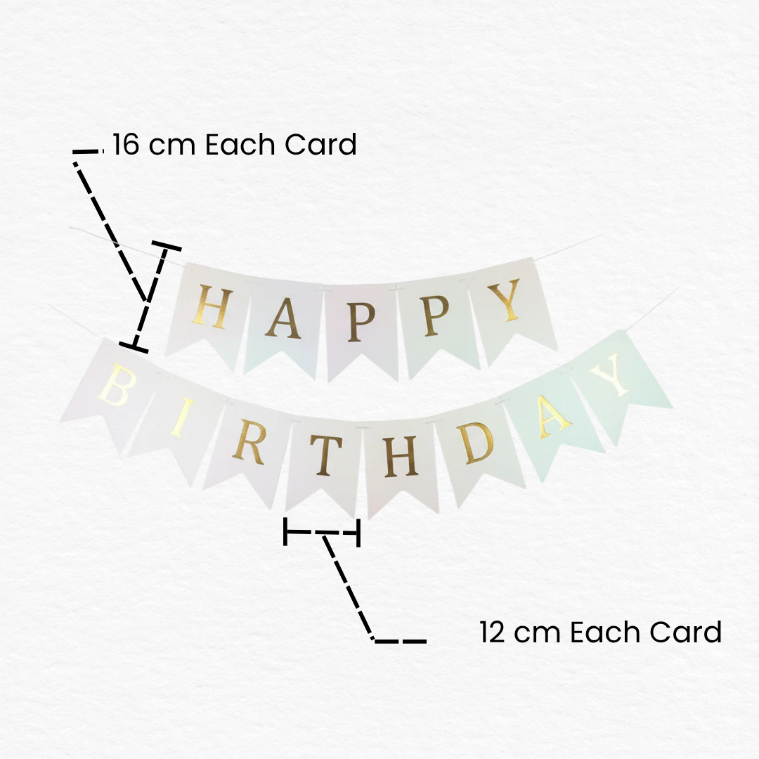 White & Golden Happy Birthday Bunting Banner / Shiny Wall Hanging Birthday Decoration Banner