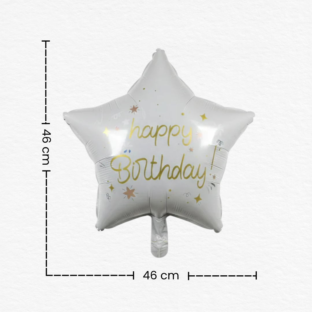 White Happy Birthday Star Foil Balloon / White Pastel Star Foil Balloon / Star Theme Birthday Decoration Balloon