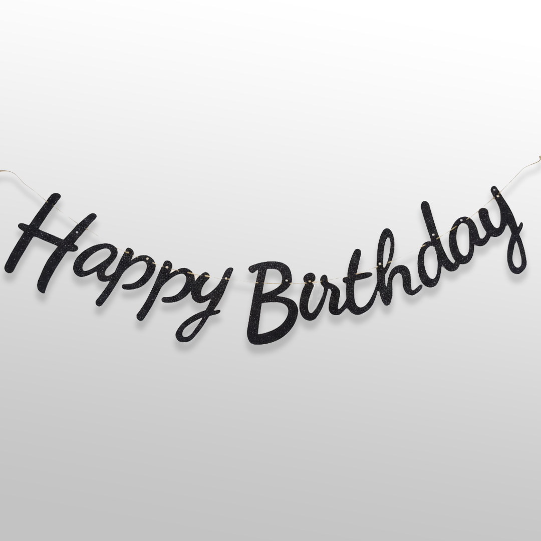 Happy Birthday Lettering 
Black Glitter Party Decoration
