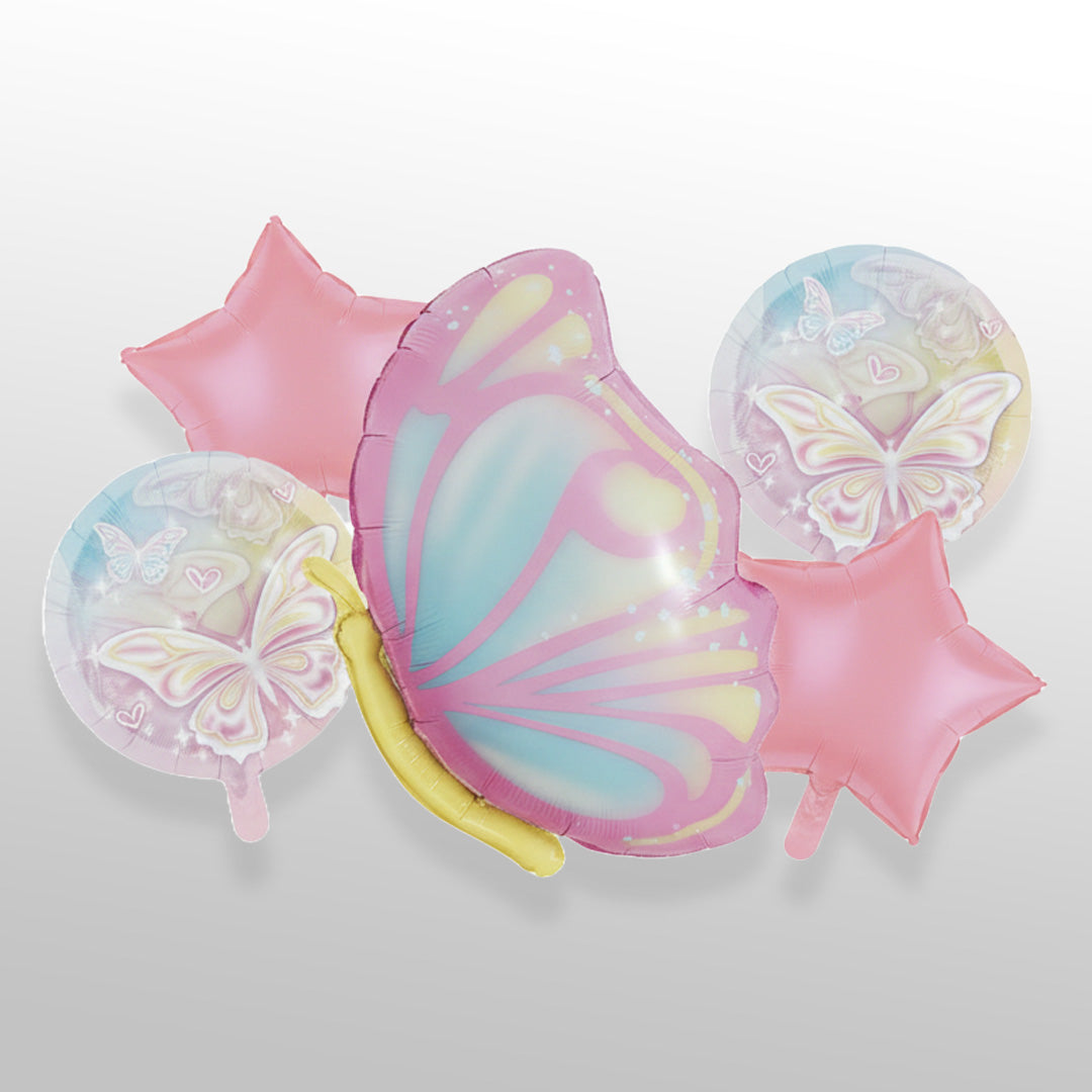 Pastel Rainbow Color Butterfly Foil Balloon Set