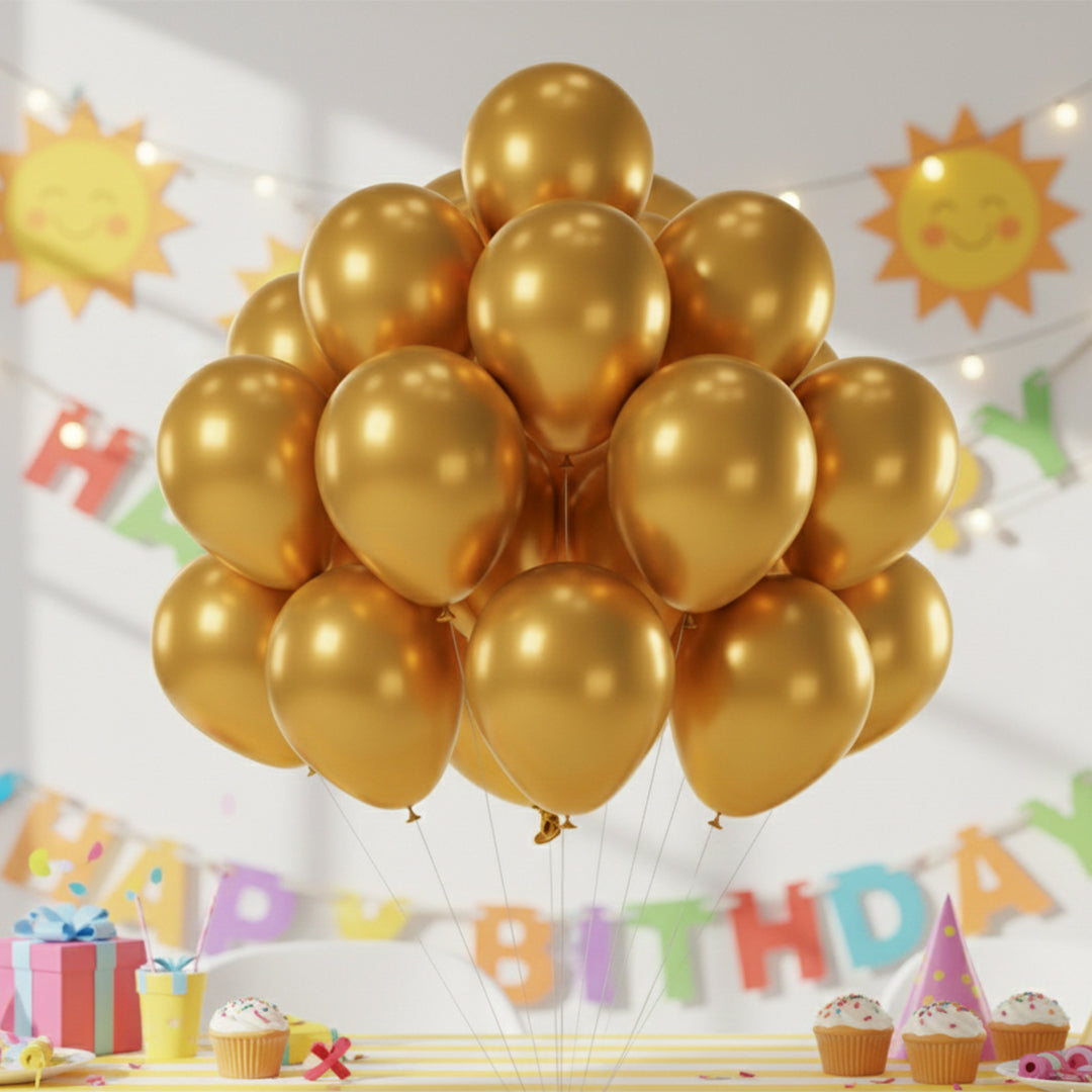 50 Pcs Gold Solid Metallic Balloons for Party Setup
Buy Premium Gold Metallic Balloons