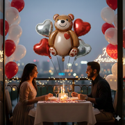 Teddy Bear Love with Four Balloon Set (Red & Silver)