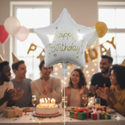 White Happy Birthday Star Foil Balloon
