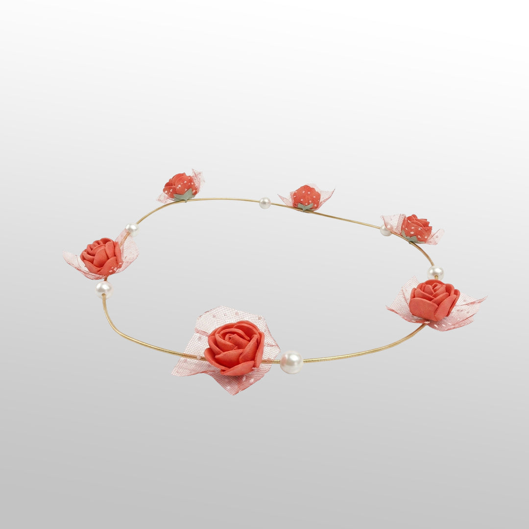 Coral Red Rose Headband for Weddings
Handcrafted Rose Flower Crown for Kids